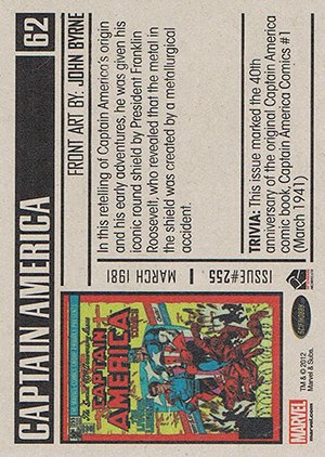 Rittenhouse Archives Marvel Bronze Age Base Card 62 Captain America #255