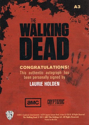 Cryptozoic The Walking Dead Autograph Card A3 Laurie Holden (left profile)