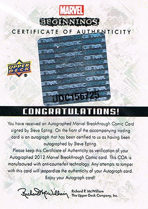 Upper Deck Marvel Beginnings Series III Break Through Autograph Card B-97 Future Foundation #1