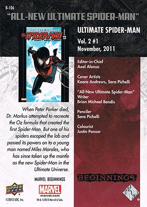 Upper Deck Marvel Beginnings Series III Break Through Card B-106 Ultimate Spider-Man (vol. 2) #1