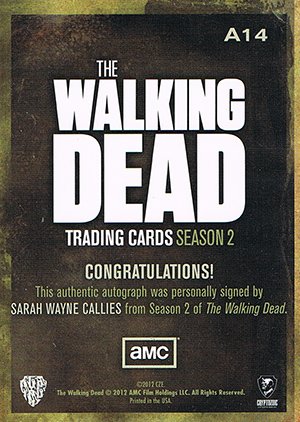Cryptozoic The Walking Dead Season 2 Autograph Card A14 Sarah Wayne Callies as Lori Grimes