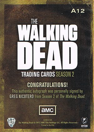 Cryptozoic The Walking Dead Season 2 Autograph Card A12 Greg Nicotero