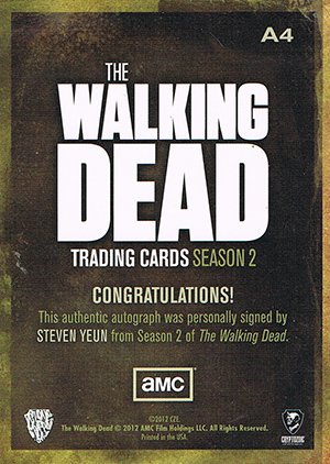 Cryptozoic The Walking Dead Season 2 Autograph Card A4 Steven Yeun as Glenn