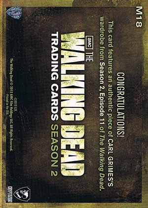 Cryptozoic The Walking Dead Season 2 Wardrobe Card M18 Carl's Striped Hoodie