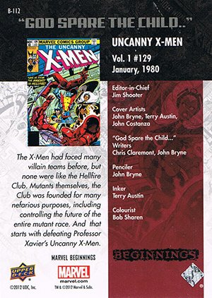 Upper Deck Marvel Beginnings Series III Break Through Card B-112 Uncanny X-Men #129