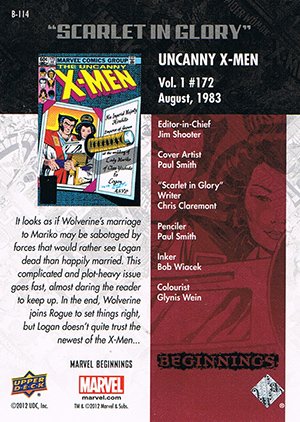 Upper Deck Marvel Beginnings Series III Break Through Card B-114 Uncanny X-Men #172