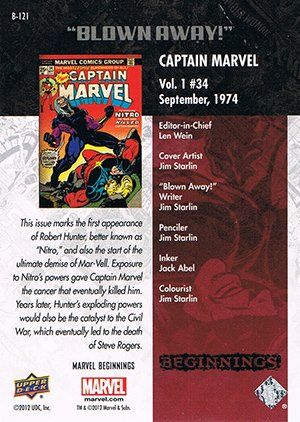 Upper Deck Marvel Beginnings Series III Break Through Card B-121 Captain Marvel (vol. 1) #34