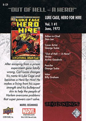 Upper Deck Marvel Beginnings Series III Break Through Card B-129 Luke Cage, Hero for Hire #1