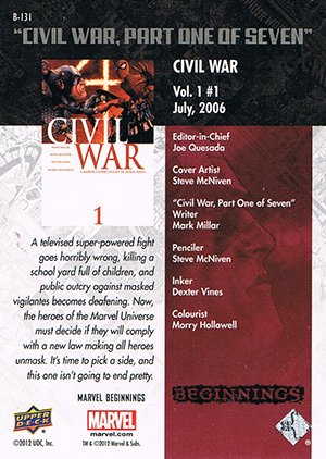 Upper Deck Marvel Beginnings Series III Break Through Card B-131 Civil War #1
