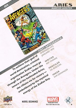 Upper Deck Marvel Beginnings Series III Base Card 400 Aries