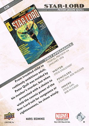 Upper Deck Marvel Beginnings Series III Base Card 538 Star-Lord