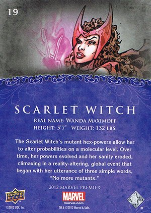 Upper Deck Marvel Premier Base Card 19 Scarlet Witch