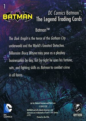 Cryptozoic Batman: The Legend Base Card 1 Batman