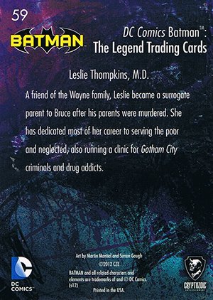 Cryptozoic Batman: The Legend Base Card 59 Leslie Thompkins, M.D.