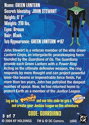 KF Holdings Justice League (Post Cereal) Base Card 3 of 7 Green Lantern