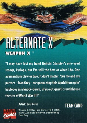 Fleer X-Men '95 Fleer Ultra Promo Card  Weapon X - Alternate X