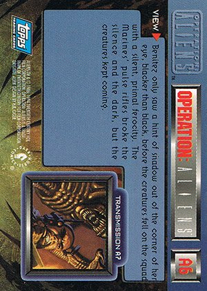 Topps Aliens/Predator Universe Operation: Aliens Card A6 Benitez only saw a hint of shadow out of the co