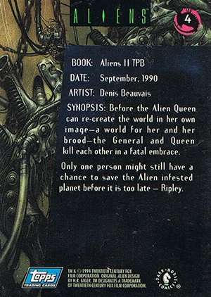 Topps Aliens/Predator Universe Base Card 4 Aliens II TPB