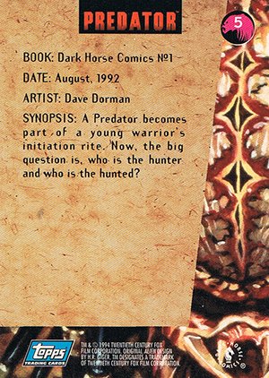 Topps Aliens/Predator Universe Base Card 5 Dark Horse Comics No. 1