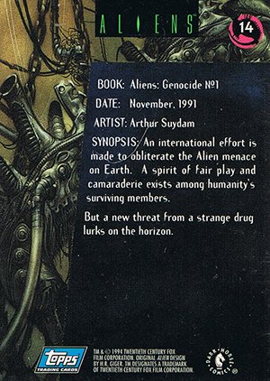 Topps Aliens/Predator Universe Base Card 14 Aliens: Genocide No. 1
