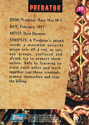 Topps Aliens/Predator Universe Base Card 19 Predator:  Race War No. 1