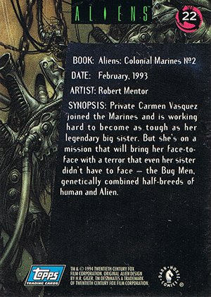 Topps Aliens/Predator Universe Base Card 22 Aliens: Colonial Marines No. 2