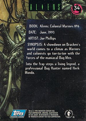 Topps Aliens/Predator Universe Base Card 34 Aliens: Colonial Marines No. 6