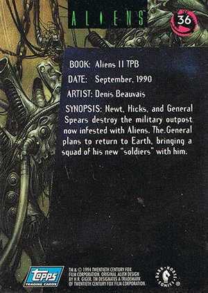 Topps Aliens/Predator Universe Base Card 36 Aliens II TPB