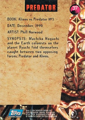 Topps Aliens/Predator Universe Base Card 37 Aliens vs. Predator No. 3