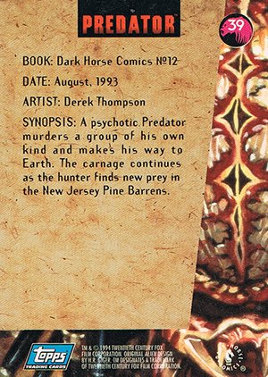 Topps Aliens/Predator Universe Base Card 39 Dark Horse Comics No. 12