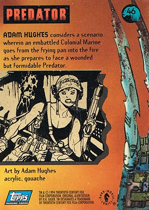 Topps Aliens/Predator Universe Base Card 46 Adam Hughes considers a scenario wherein an