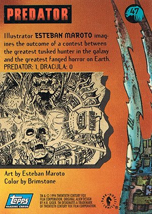 Topps Aliens/Predator Universe Base Card 47 Illustrator Esteban Maroto imagines the outc