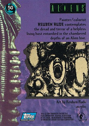 Topps Aliens/Predator Universe Base Card 50 Painter/colorist Reuben Rude contemplates th
