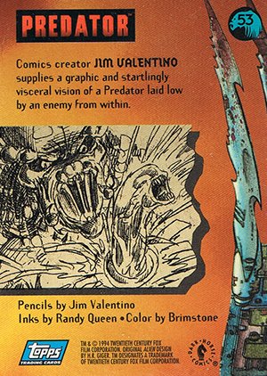 Topps Aliens/Predator Universe Base Card 53 Comics creator Jim Valentino supplies a grap