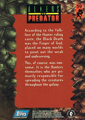 Topps Aliens/Predator Universe Base Card 59 According to the folklore of the Hunter ruli