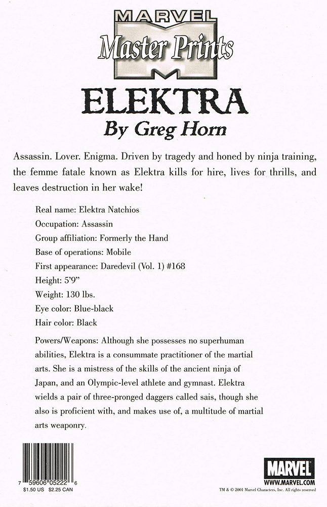 Marvel Comics Marvel Master Prints Series 2 Base Card  Elektra (Gregg Horn)
