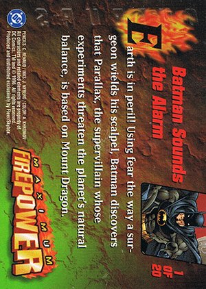 Fleer/Skybox DC Outburst: Firepower Maximum Firepower Card 1 of 20 Batman Sounds the Alarm