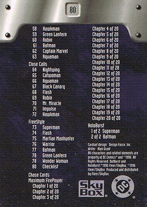 Fleer/Skybox DC Outburst: Firepower Base Card 80 Checklist