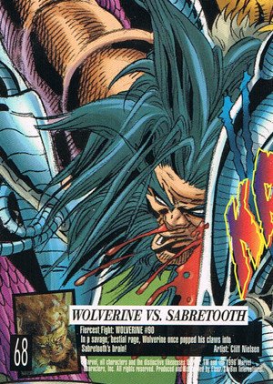 Fleer/Skybox X-Men: Fleer Ultra Wolverine Base Card 68 Wolverine vs. Sabretooth