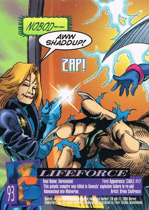 Fleer/Skybox X-Men: Fleer Ultra Wolverine Base Card 93 Lifeforce
