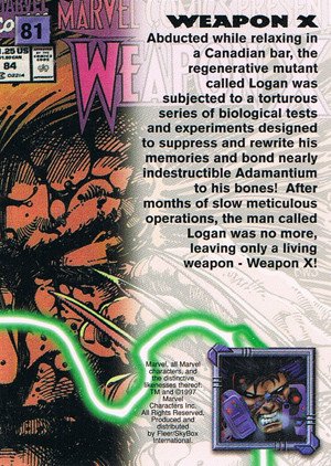Fleer/Skybox X-Men '97 Timelines (Marvel Premium) Base Card 81 Weapon X