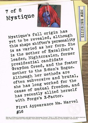 Fleer/Skybox X-Men '97 Timelines (Marvel Premium) New Recruit Card 7 of 8 Mystique