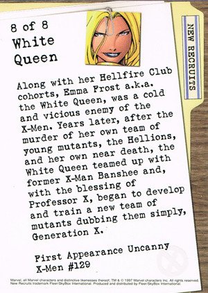 Fleer/Skybox X-Men '97 Timelines (Marvel Premium) New Recruit Card 8 of 8 White Queen