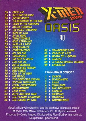 Fleer/Skybox X-Men 2099: Oasis Base Card 90 Checklist