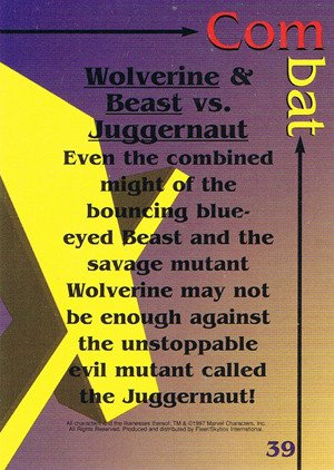 Fleer/Skybox X-Men .99 Base Card 39 Wolverine & Beast vs. Juggernaut