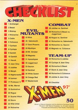 Fleer/Skybox X-Men .99 Base Card 50 X-Men '97 Checklist