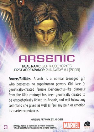 Rittenhouse Archives Women of Marvel Base Card 3 Arsenic
