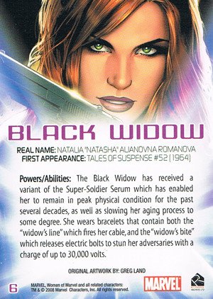 Rittenhouse Archives Women of Marvel Base Card 6 Black Widow