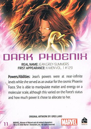Rittenhouse Archives Women of Marvel Base Card 11 Dark Phoenix