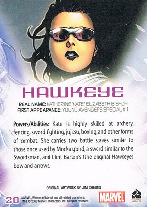 Rittenhouse Archives Women of Marvel Base Card 20 Hawkeye